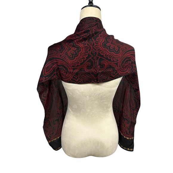 Dark Feminine Paisley Silk Scarf Talbots Red Black Gold Statement - Picture 2 of 5